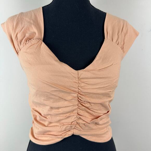 Vestique Ruched Cotton Crop Top Women S Peach Cap Sleeve Festival Y2K Streetwear - Picture 3 of 10